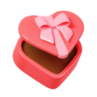 caixa de presente em forma de coração aberto com fita rosa. 14 de fevereiro feliz ícone do dia dos namorados. renderização 3D png