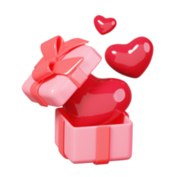 Caixas de presentes rosa de renderização 3D. caixa de presente aberta cheia de coração vermelho isolado. 14 de fevereiro feliz ícone do dia dos namorados.
