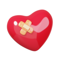 corazón rojo con yeso adhesivo aislado. 14 de febrero icono de feliz día de san valentín. representación 3d png