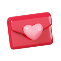 envelope de papel vermelho com coração rosa isolado. 14 de fevereiro feliz ícone do dia dos namorados. renderização 3d png