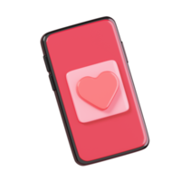 3D rendering Phone and push heart love notifications isolated. 14 February Happy valentine's day icon. png