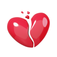 rood gebroken hart geïsoleerd. 14 februari gelukkig Valentijnsdag dag icoon. 3d renderen png