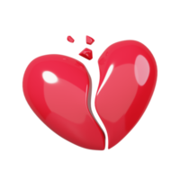 rotes gebrochenes herz isoliert. 14. februar Happy Valentinstag Symbol. 3D-Rendering png