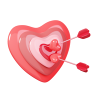 Heart shaped target with the arrows in the center isolated. 14 February Happy Valentine's Day icon. 3D rendering png