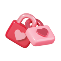 Two locked together padlocks with heart isolated. 14 February Happy Valentine's Day icon. 3D rendering png