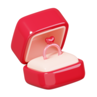 anéis de casamento em uma caixa de joias isolada. 14 de fevereiro feliz ícone do dia dos namorados. renderização 3D png