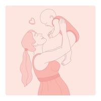 Mother and baby line illustration. International Mother's Day. vector