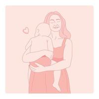 Mother and baby line illustration. International Mother's Day. vector