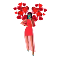 fille en robe rouge sur fond de coeurs png