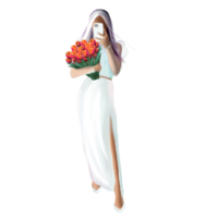 bride in a white wedding dress with flowers makes a selfie png