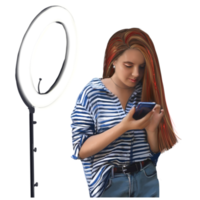 girl blogger makes a post in the social network on a smartphone png