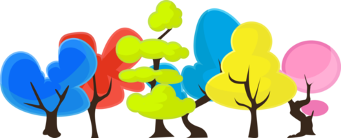 decorative colourful tree line set cartoon illustration with bright and vivid color png