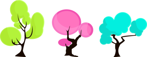 cute cartoon tree line set illustration with bright and vivid color png