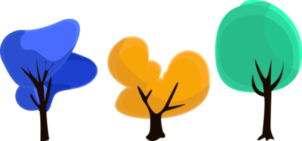 illustration de jeu de ligne d'arbre bleu orange et vert mignon décoratif avec des couleurs vives et vives png