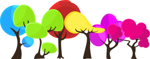 juego de línea de árboles decorativos con colores de hojas brillantes y vívidos png
