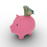 dólares australianos dentro do cofrinho rosa, dinheiro no cofrinho, conceito de poupança, renderização em 3d