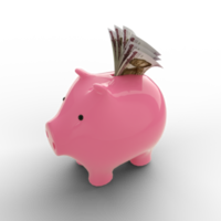 1000 Nigerian naira notes inside pink Piggy Bank, money in piggy bank, savings concept, 3d rendering png