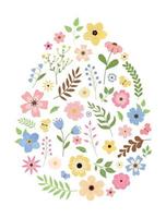 Colorful flowers and herbs Easter egg shape illustration. Great for Easter decoration print, invitation card, wrapping paper and window decoration. Isolated on white background. vector