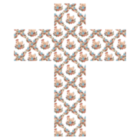 croix de pâques avec des poulets, des œufs et des fleurs png