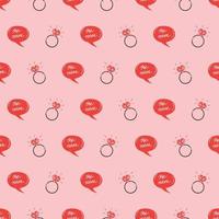 Wedding ring and speech bubble seamless pattern on pink background. Design for Valentines day, wedding vector