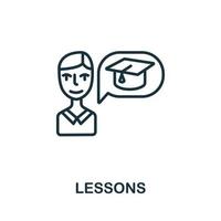 icono de lecciones de la colección de formación empresarial. icono de lecciones de línea simple para plantillas, diseño web e infografía vector