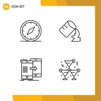 Pack of 4 Modern Filledline Flat Colors Signs and Symbols for Web Print Media such as compass sharing location water synchronization Editable Vector Design Elements