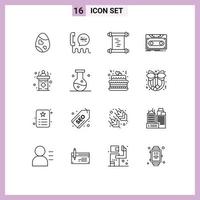 Set of 16 Vector Outlines on Grid for record record contact demo manuscript Editable Vector Design Elements