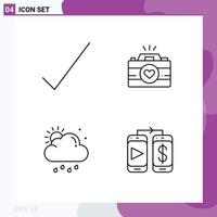 Set of 4 Modern UI Icons Symbols Signs for check rain camera images sun Editable Vector Design Elements