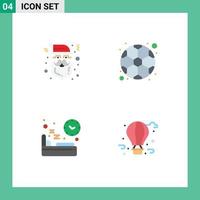 paquete de interfaz de usuario de 4 iconos planos básicos de elementos de diseño vectorial editables de sueño de fútbol de gorra de dieta navideña vector