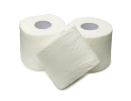 tres rollos de papel tisú blanco o servilleta preparados para usar en el baño o en el baño aislados en fondo blanco con un camino de recorte en formato de archivo png con sombra