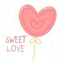 concepto de diseño de una tarjeta de felicitación para el día de san valentín. corazón de globo rosa y la inscripción dulce amor. ilustración de dibujos animados cuadrados vectoriales. vector