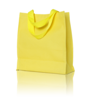 yellow canvas shopping bag isolated with reflect floor for mockup png