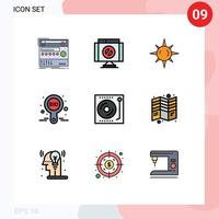 Pack of 9 Modern Filledline Flat Colors Signs and Symbols for Web Print Media such as devices compete stop bid bid Editable Vector Design Elements