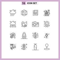 Pack of 16 Modern Outlines Signs and Symbols for Web Print Media such as shopping full about cart personal Editable Vector Design Elements