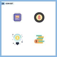 Pack of 4 creative Flat Icons of cpu ideas hardware game coins money Editable Vector Design Elements