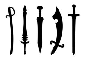 Set of silhouettes of sabers and swords