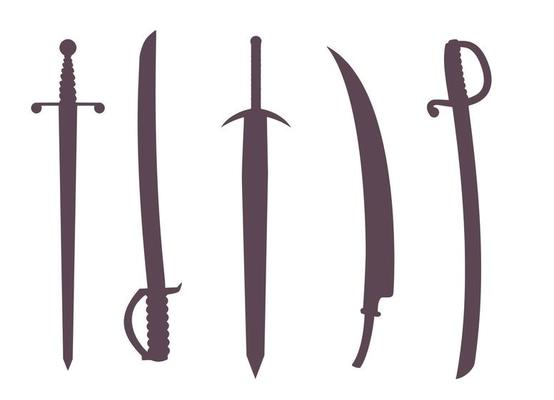 Set of silhouettes of swords and sabers