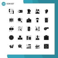 Editable Vector Line Pack of 25 Simple Solid Glyphs of head small blender plant farm Editable Vector Design Elements