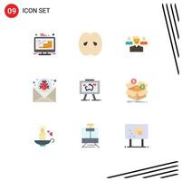 User Interface Pack of 9 Basic Flat Colors of mail bug kitchen attack manager Editable Vector Design Elements