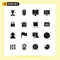 16 Solid Glyph concept for Websites Mobile and Apps security computer tag printer money Editable Vector Design Elements