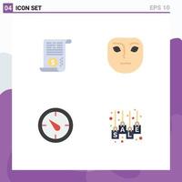 Set of 4 Commercial Flat Icons pack for file timer finance thoughtful label Editable Vector Design Elements