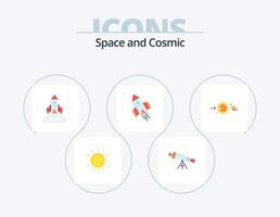 espacio plano icono paquete 5 diseño de iconos. espacio. nave espacial vista. juego. puesta en marcha vector