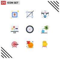 Pack of 9 Modern Flat Colors Signs and Symbols for Web Print Media such as love disk marketing development computer Editable Vector Design Elements