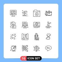 Modern Set of 16 Outlines Pictograph of autumn open pointer case briefcase Editable Vector Design Elements