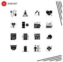 Set of 16 Modern UI Icons Symbols Signs for heart idea china bulb beat Editable Vector Design Elements