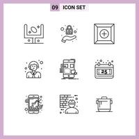 Pack of 9 creative Outlines of design drag box service delivery Editable Vector Design Elements