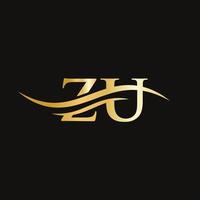 ZU logo Design. Premium Letter ZU Logo Design with water wave concept vector