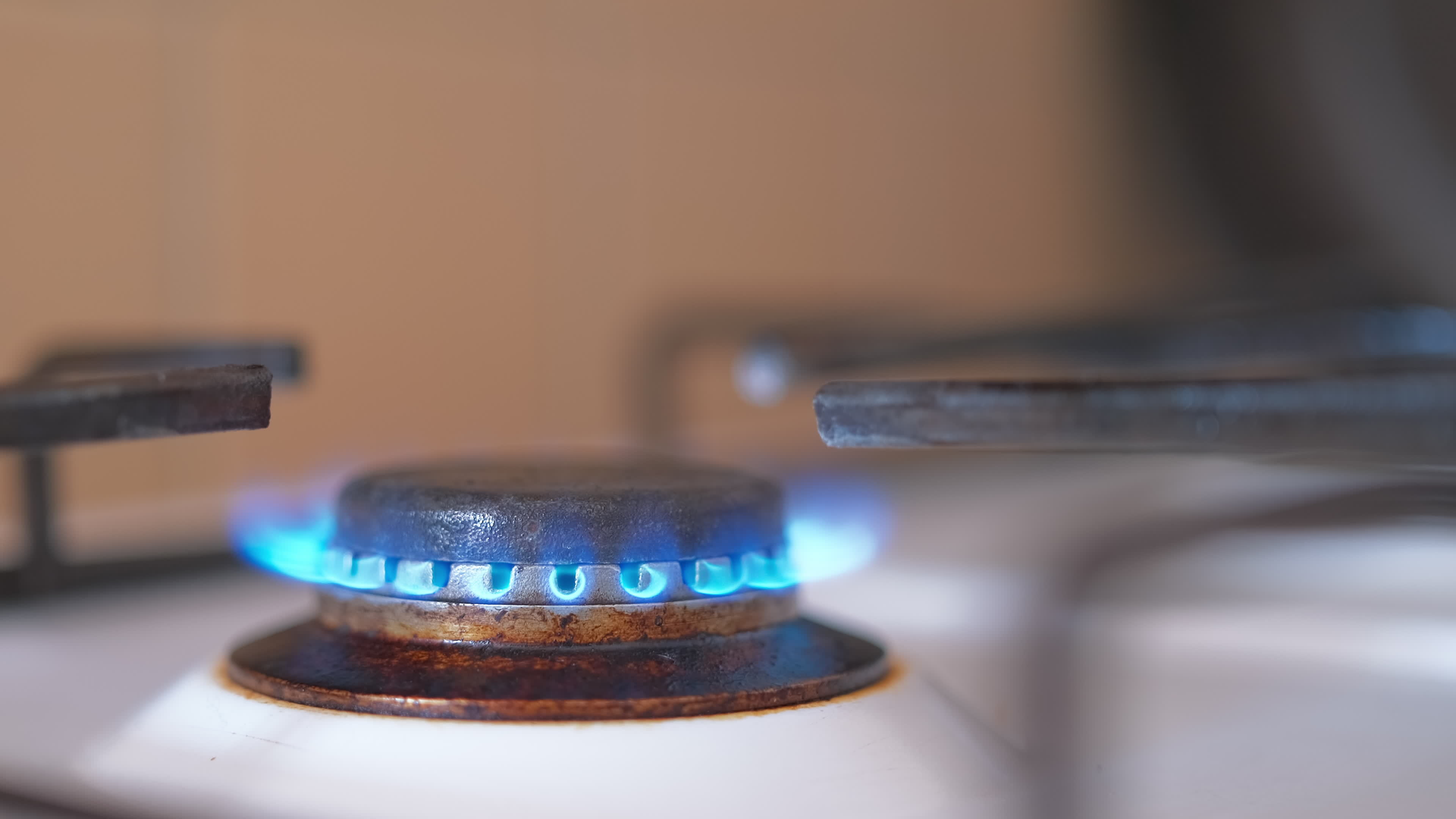 Natural gas is turned off on the gas stove in the kitchen. Video 4k in