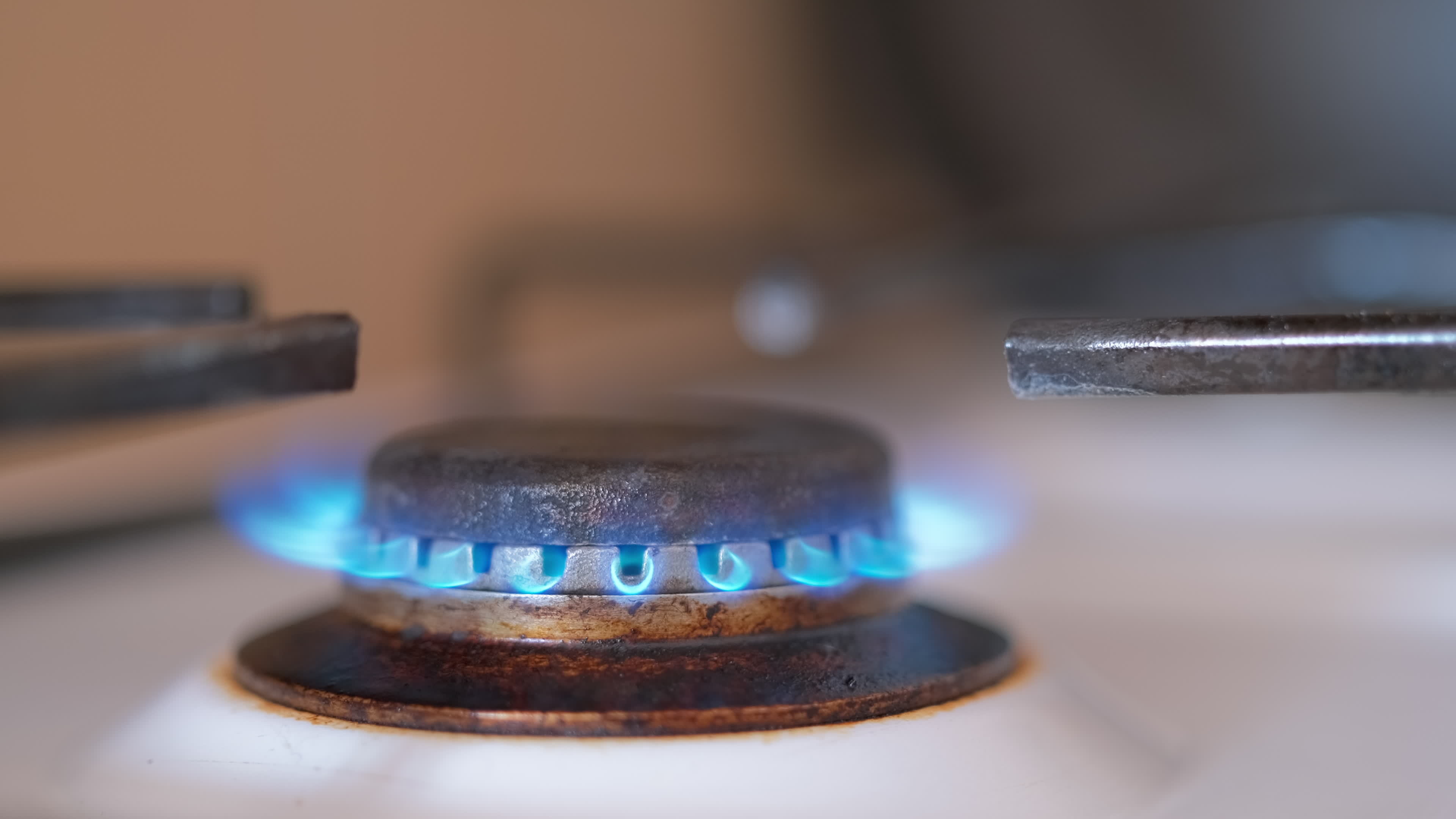 Burning natural gas in a gas stove in the kitchen. Video 4k in real