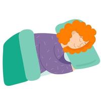 World sleep day. Vector hand draw illustration sleeping woman.National bed month